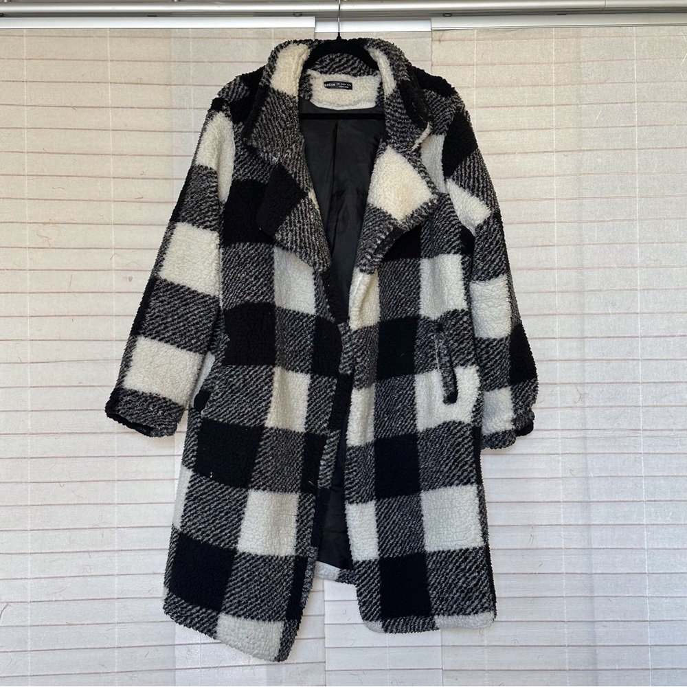 SHEIN Plaid Black and White Women's Coat Size Large